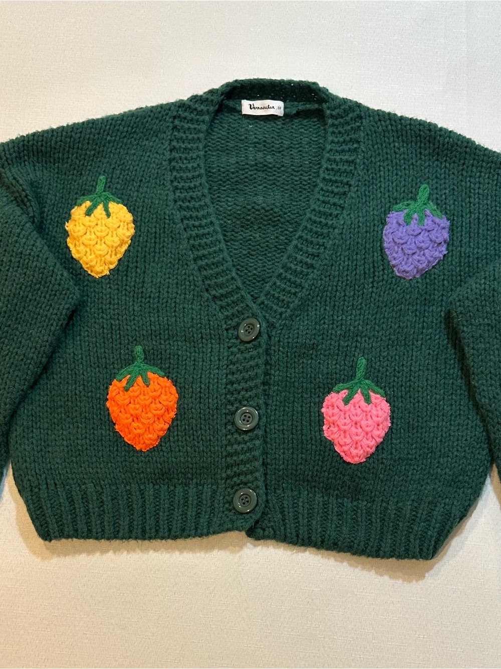 Vernacular Green Strawberry Chunky Knit Cardigan S/M